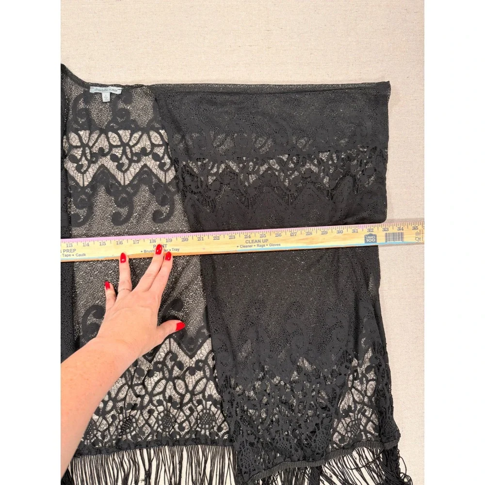 Charlotte Russe Black Lace Fringe Kimono Wrap Open Front Cardigan Small Boho